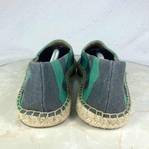 J. Crew Slip On Espadrille Flat Shoes 8 Navy Blue Green Striped Canvas Loafers - Picture 8 of 13
